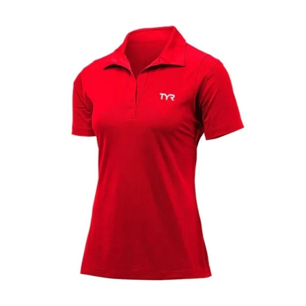 XL TYR Coach Polo Shirt Swim Team Red Short Sleeve Cover Fits Womens XL Mens Med